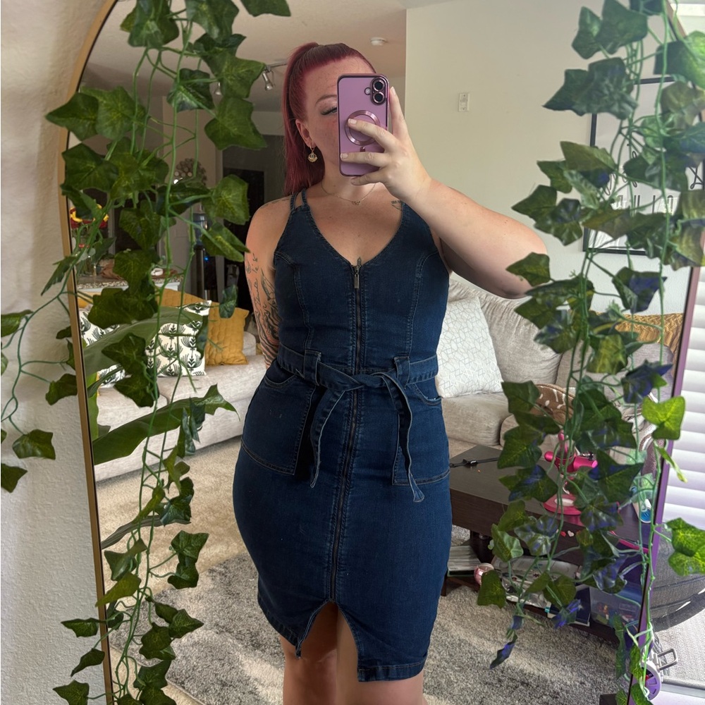 VENUS Dark Blue Denim Midi Dress